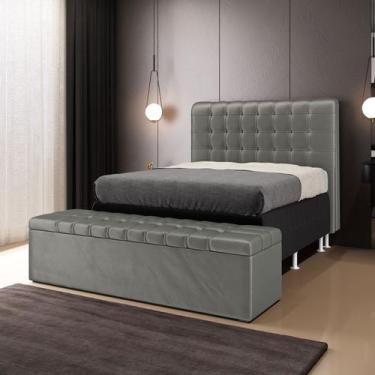 Imagem de Kit Cabeceira Rana 160 e Calçadeira Alpha N-023 Veludo Cinza Claro Ara