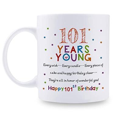 Imagem de aiyaya Presentes de aniversário de 101 anos para mulheres e homens - Caneca de aniversário de 101 anos - Presentes de aniversário de 101 anos para avó, avô, mãe, pai, amigo, irmã, irmão, tio, tio,