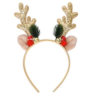 Imagem de DIUEWOW Tiaras de Natal com glitter, chifres de alce, faixas de cabelo douradas, lantejoulas, chifres de rena, acessório de festa de férias para mulheres e meninas