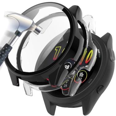 Imagem de Accdeny [Pacote com 2 capas com protetor de tela de vidro temperado compatível com Garmin Forerunner 165, dureza 9H, 360°, capa protetora ultrafina de policarbonato preta transparente