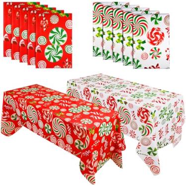 Imagem de Pacote com 12 toalhas de mesa de plástico de Natal, bengala doce, descartáveis, hortelã-pimenta, redemoinho, vermelho, verde, branco, capa de mesa retangular, decoração de pirulitos para festa de