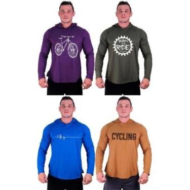 Imagem de Kit 4 Camisetas Manga Longa com Touca Longline Estampada Fitness Musculação Dia-a-Dia-Masculino