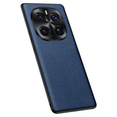 Imagem de HAO RIYLN Capa de couro genuíno para Honor Magic 7 Pro/7, capa de telefone de proteção de lente de metal fina à prova de choque luxuosa capa de couro bovino negócios, azul, 7