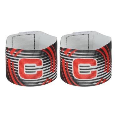 Imagem de PATIKIL Braçadeira de Capitão C de futebol de 30 x 6 cm, pacote com 2 emblemas de braço elástico unissex de nylon ajustável para treinamento de times jovens e adultos, preto