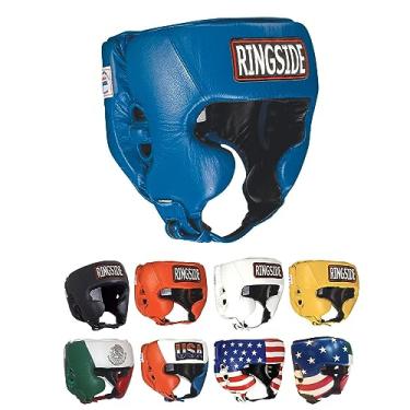 Imagem de Ringside Capacete de boxe de competição, capacete de couro aprovado pelos EUA com proteção contra bochechas, ótimo para MMA, Muay Thai, Kickboxing e treinamento, ideal para homens e mulheres, azul