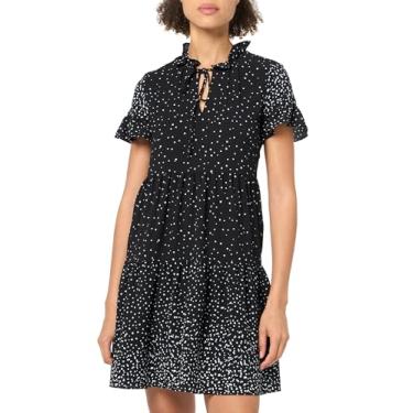 Imagem de DKNY Vestido feminino sem mangas com gola redonda, Preto/creme, 36