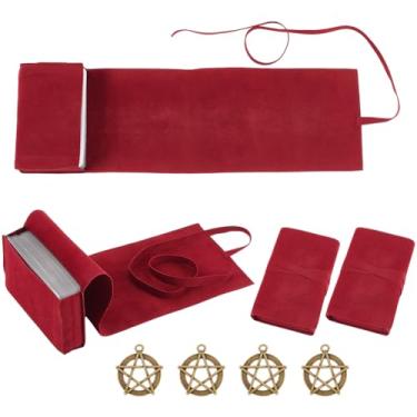 Imagem de DELORIGIN 4Pcs Velvet Tarot Bags with 4 Tibetan Style Alloy Pendants,Tarot Rune Cube Wrap Pouches Tarot Cards Storage Cloth Holder Jewellery Bag for Tarot Oracle Decks Tarot Card Holder (Red)