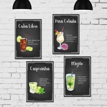 Imagem de Placa Decorativa MDF Cozinha Receitas Drinks Kit 4un 30x40cm - Quartin