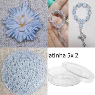 Imagem de Lembrancinhas para montar 10 latinhas acrílico 5x2 + 10 mini terços + 