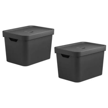 Imagem de Conjunto de 2 Caixas Organizadora Cube Preto 18L - Ou
