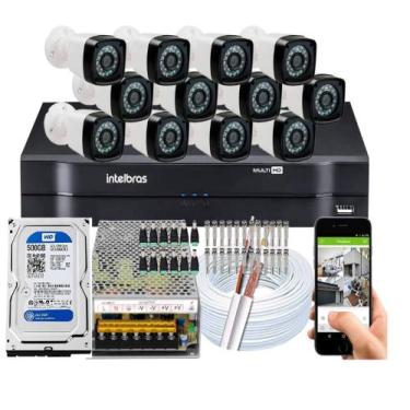 Imagem de Kit CFTV 12 Câmeras HD 720P Infravermelho 20 metros DVR Intelbras MHDX