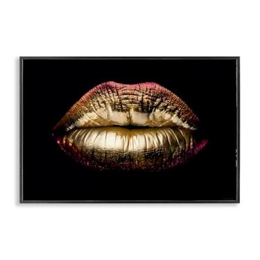 Imagem de Stupell Industries Design de arte de parede giclée emoldurado com batom rosa e dourado por Reinders, moldura preta, 61 x 40 cm