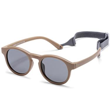 Imagem de HJSTES Óculos De Sol Polarizados Para Bebês, Meninos E Meninas, Armação Flexível Tpee Com Alça, Para Bebês De 0 A 3 Anos (Redondo Marrom)