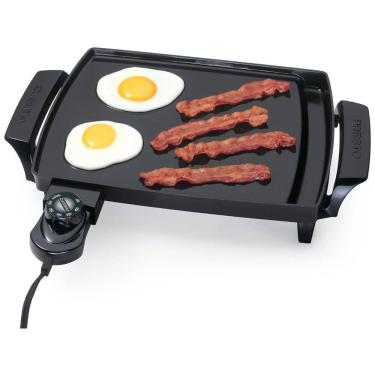 Imagem de Grelhador Elétrico com Superfície de Cozimento Antiaderente de Cerâmica sem PFAS e Bandeja Coletora Lateral, 110V 1000W, Presto 07211, Preta