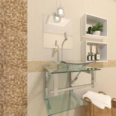 Imagem de Gabinete Vidro Para Banheiro 40Cm Inox Incolor Com Torneira