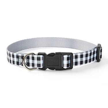 Imagem de Mile High Life | Padrão de linha de onda xadrez geométrica | Tecido de algodão de poliéster macio | Coleira de fivela preta para cães com anel D | Doamos para resgates de cães (Preto/Branco, pescoço grande de 38,1 a 48,2 cm – 22,8 kg)