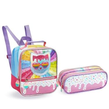Imagem de Kit Lancheira Térmica e Estojo Escolar Holográfica Gatinha
