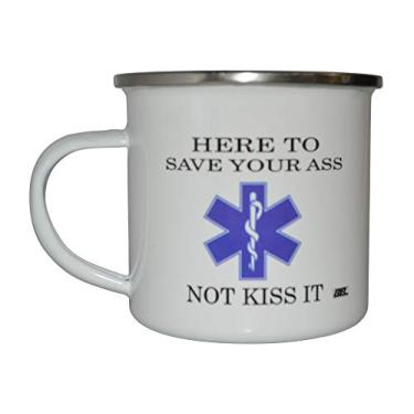 Imagem de Rogue River Tactical EMT EMS Caneca Here To Save Camp Caneca Esmaltada Acampamento Copo de Café Presente para Ambulância Paramédica EMT