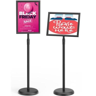 Imagem de Suporte de suporte de pôster 28 x 43 cm, suporte de placa de pedestal ajustável, moldura aberta de alumínio com base redonda pesada, tanto vertical quanto horizontal, mostrada, 8.5 X 11 Inches, 8.5 x 11 Inches