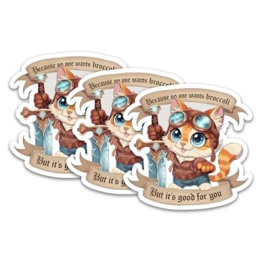 Imagem de Conjunto de 3 peças porque ninguém quer brócolis, mas é bom para você, adesivo engraçado gato fofo, chapéu rígido, impermeável, cortado, vinil, garrafa de água, laptop, telefone para amigo colega de