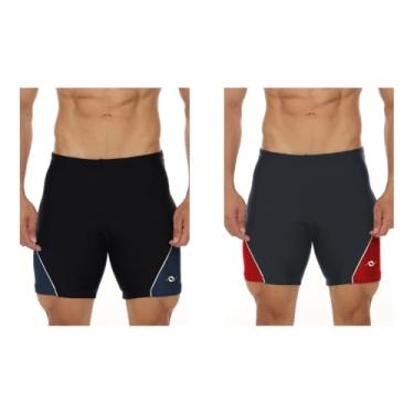 Imagem de Kit 2 Bermuda Natação Esportiva Proteção Uv Fpu 50+ (1 Preto/Cinza / 1 Cinza/Vermelho, P)