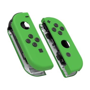 Imagem de eXtremeRate Capa de controle portátil Joycon verde com aderência ao toque macio com botões de conjunto completo, capa de substituição DIY para Nintendo Switch e Switch modelo OLED Joy-Con – console não incluído