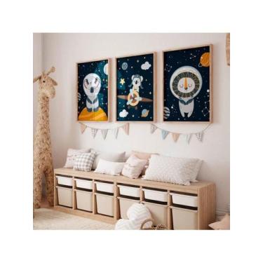 Imagem de Kit 3 Placa Infantil Quadro Coala Astronauta  Avião Foguete Aventura D