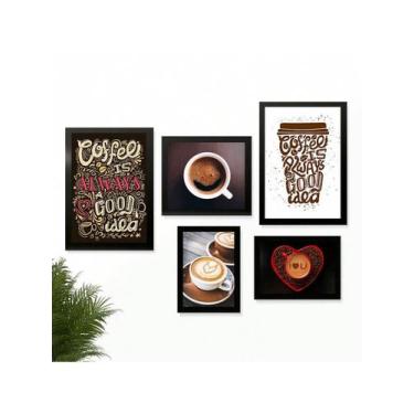 Imagem de Kit 5 Quadros Cantinho do Café Placas Decorativas I Love Coffee - Pri 
