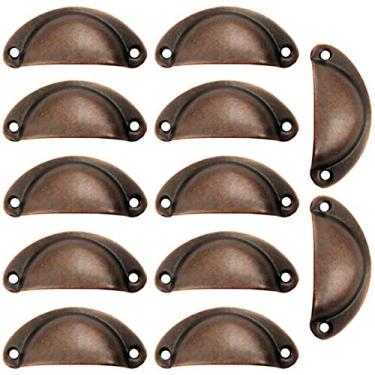 Imagem de Puxador de gaveta tipo concha clássico, 12 peças, puxadores de liga de zinco para porta de armário de cozinha com parafusos autorroscantes (vermelho retrô A)