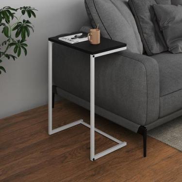 Imagem de Mesa Lateral de Apoio Industrial Sofá Charmme Ferro Branco e Tampo Pre