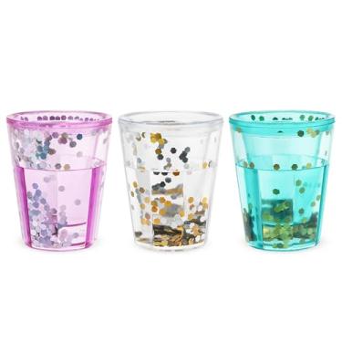 Imagem de Blush Copos de shot com glitter sereia, suprimentos para festas brilhantes para coquetéis, atiradores empilháveis de 42 g, conjunto multicolorido de 3