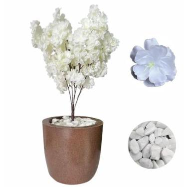 Imagem de Flor Cerejeira Pessegueiro Artificial Vaso Liso Pedra Braca - Flor Imp