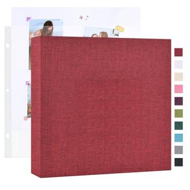 Imagem de Mublalbum Álbum de fotos faça você mesmo com 3 anéis, 25 x 25 cm, com 20 capas de plástico, 40 páginas, capa de linho, fichário para bebê, viagem, casamento, aniversário e projetos DIY (vermelho)