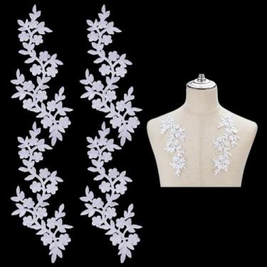 Imagem de WEBEEDY 4 peças de remendos de flores de renda para aplicar roupas brancas apliques de costura bordados enfeites para vestido faça você mesmo, vestido de casamento, remendo faça você mesmo, acessórios