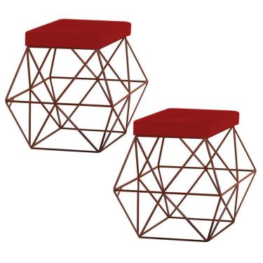 Imagem de Kit 2 Puffs Decorativo Base Bronze Trixie Veludo Vermelho