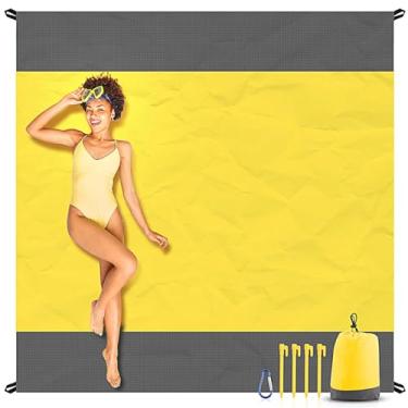 Imagem de EASYFUN Cobertor de praia superdimensionado à prova de areia, 199 x 203 cm, tapete de praia extra grande, tapete de piquenique portátil para viagem, acampamento, caminhada, leve, essencial para a