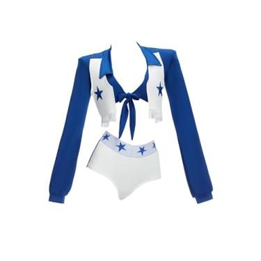 Imagem de haikyuu Conjunto de duas peças de fantasia feminina de líder de torcida para meninas do ensino médio e uniforme esportivo, Azul, branco, M