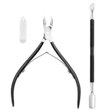Imagem de Alicate empurrador de cutículas em aço inoxidável, ouro rosa, tesoura, conjunto de manicure, removedor de esmalte, cortador de unhas, cuidados, 2 peças, preto, BH01