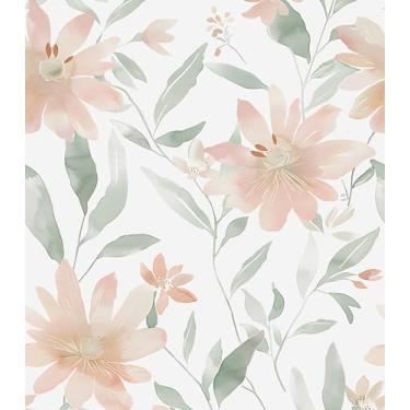 Imagem de Papel de parede floral descasque e cole flores vintage papel de contato 44,5 cm x 299,7 cm papel de parede floral rosa vinil impermeável autoadesivo folha boho papel de parede moderno para quarto