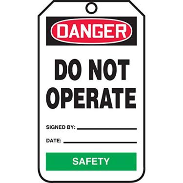 Imagem de Accuform TPM114CTP PF-Cardstock Color-Code Department Tag, legenda "DANGER DO NOT OPERATE", 14,6 cm de comprimento x 8,3 cm de largura x 0 cm de espessura, vermelho/preto/verde em branco (pacote com