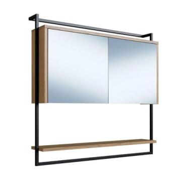 Imagem de Armário Espelheira para Banheiro 80cm com 1 Prateleira Externa e Toalheiro Estilo Industrial P1043 Mel