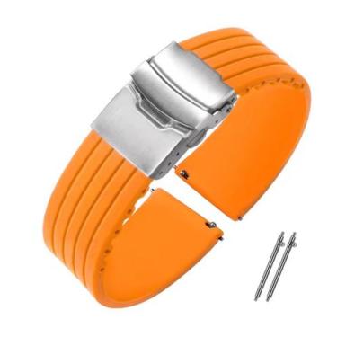 Imagem de Pulseira Silicone Poolsy 18 20 22 24mm C/ Fecho Deployant, Laranja - 2