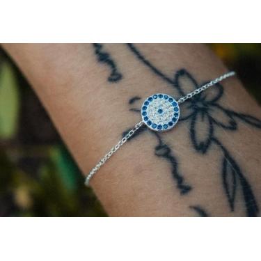 Imagem de Pulseira Olho Grego 9 mm cravejada zirconia comprimento 16 cm em prata