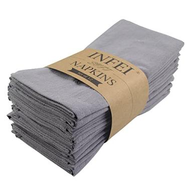 Imagem de INFEI Guardanapos De Pano Jantar Cor Lisa, Conjunto Com 12 (42 X 42 Cm), Mesa Cozinha Algodão Reutilizáveis, Para Coquetéis, Casamentos, Hotéis E Uso Doméstico (Cinza)