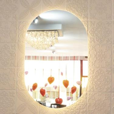 Imagem de Espelho Oval Com Led Lapidado Quarto Sala Banheiro Grande 80 X 50 Cm(40x50 Com Led (Quente))
