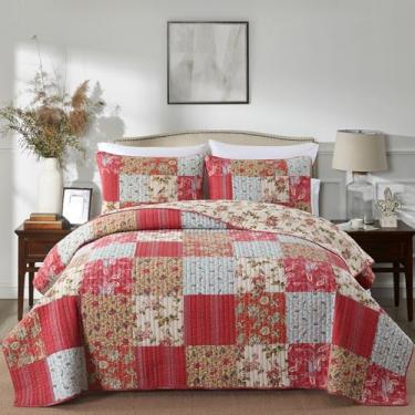 Imagem de Secgo Conjunto de edredom king size 100% algodão, verde, colchas de sálvia (96 x 108 polegadas) com 2 fronhas, roupa de cama leve e reversível de retalhos