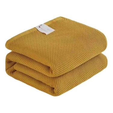 Imagem de JUSHZ Cobertor pesado feminino masculino para cama adulto solteiro para sofá 28 fios algodão penteado colcha felpudo verão lavável na máquina (amarelo, 200 x 230 cm)