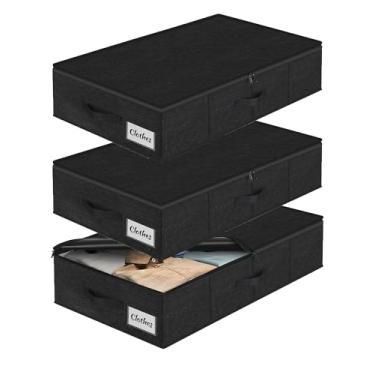 Imagem de Recipiente de armazenamento embaixo da cama, pacote com 3, organizador de armazenamento de roupas embaixo da cama dobrável de baixo perfil com tecido ultra grosso e parte inferior/laterais