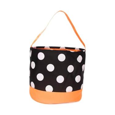 Imagem de oshhni Cesta de doces de Halloween para crianças, bolsa infantil leve com alças, cesta de presente portátil, balde de doces ou travessuras, Pontos Brancos