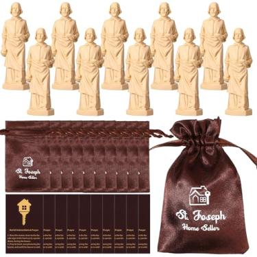 Imagem de Wonderjune 10 conjuntos de estátua de São José para venda de casa pequena estatueta de São José de resina com cartão de oração de instruções e saco de enterro para vender casas